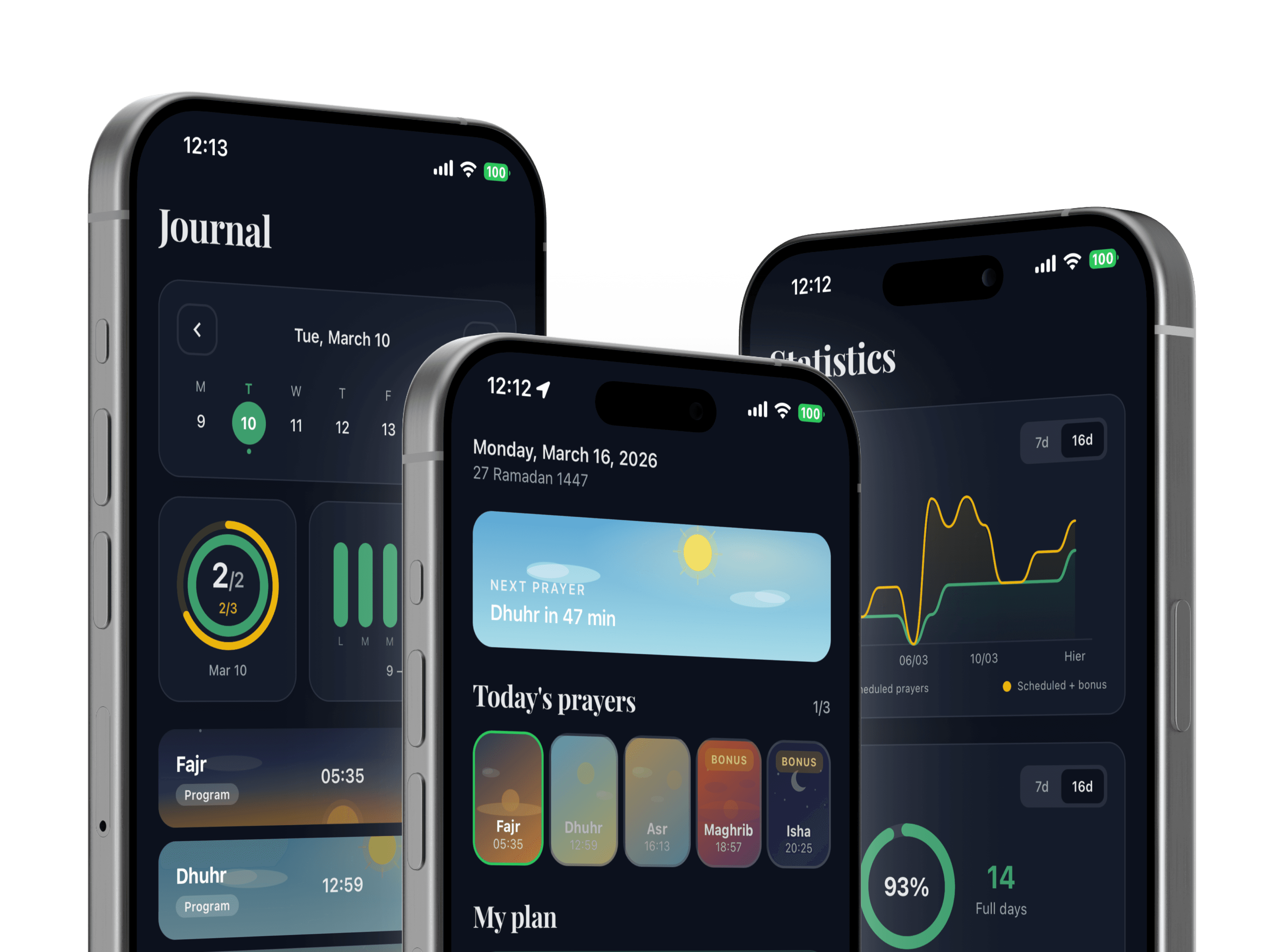 Istiqama app preview (3 screens)